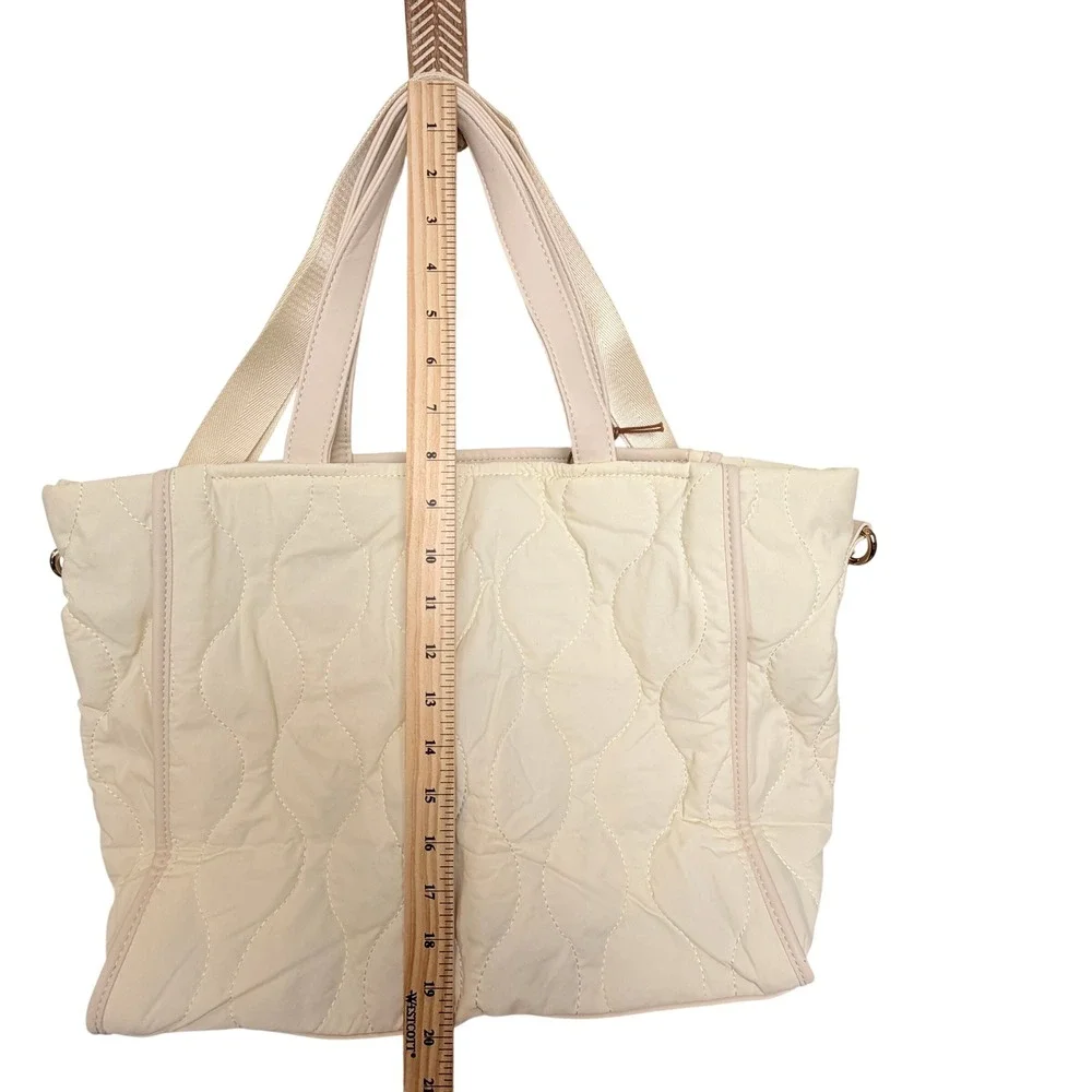 Quilted Laptop Tote Bag Cream Large Work Travel Commuter Bag‎ Quiet Luxury Chic